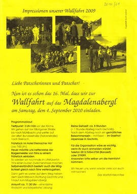 Wallfahrt auf das Magdalenabergl im Gschnitztal, Einladung
