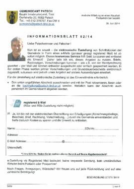 Gemeindeamt Patsch, Informationsblatt 02/14