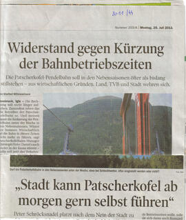 Patscherkofel, Streit mit Peter Schröcksnadel um Betriebszeiten der Patscherkofelbahn, 2 Zeitungs...