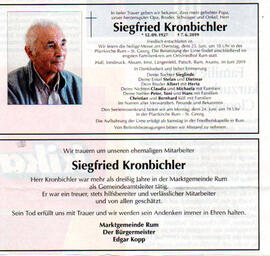 Todesanzeige (Sterbebild) von Siegfied Kronbichler, 12.09.1927 - 07.06.2019, Elternhaus Kronbichl...