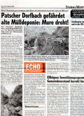 Patscher Dorfbach gefährdet alte Mülldeponie am "Raggenschrofen"