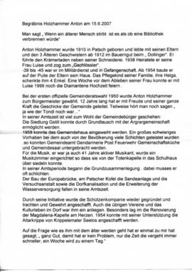 Bürgermeister Anton Holzhammer: Nachruf