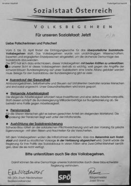 Bürgermeister Rinner unterstützt das Volksbegehren "Sozialstaat Österreich" Flugschrift