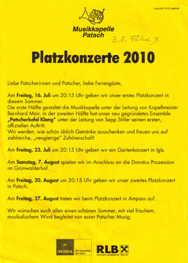 Musikkapelle Patsch, Platzkonzerte im Sommer 2010