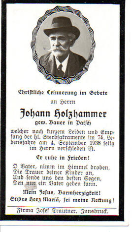Johann Holzhammer, Bauer, gest. 04.09.1938