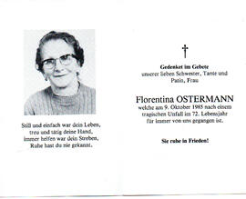 Sterbebild Florentina Ostermann, gest. 09.10.1985 im 72. Lj.