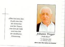 Sterbebild Johann Troger &quot;Trolfn-Bauer&quot;