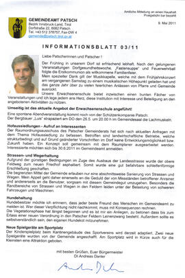 Gemeindeamt, Informationsblatt 03/11