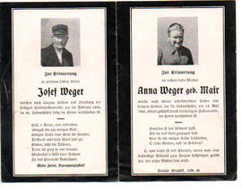 Sterbebild Josef und Anna Weger geb. Mair, gest. am 14.05.1945