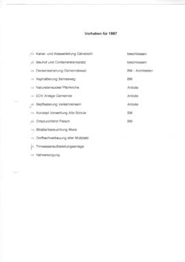 Gemeinderatssitzungen im Jahre 1996 mit wichtigsten Vorhaben für 1997