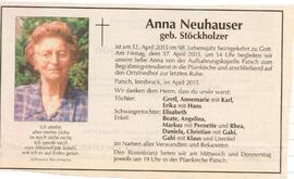 Todesanzeige Anna Neuhauser