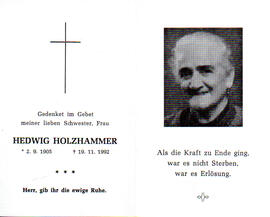 Sterbebild Hedwig Holzhammer, 02.09.1905 - 19.11.1992