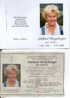 Sterbebild Adelheid Hungsberger