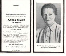 Sterbebild Rosalia Mladek, geb. Töchterle; gest. 13.08.1942