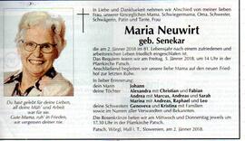 Sterbebild Maria Neuwirt; 6.2.1937 - 2.1.2018