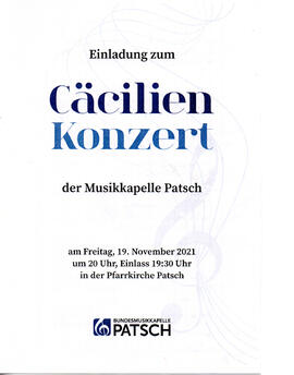 Cäcilienkonzert der Musikkapelle Patsch in der Pfarrkirche Patsch, Programm und Besetzung, Corona...