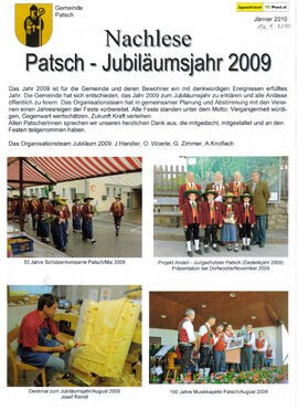 Gemeinde Patsch, Nachlese über Aktivitäten, Veranstaltungen zum Jubiläumsjahr 2009 und zur Dorfwoche