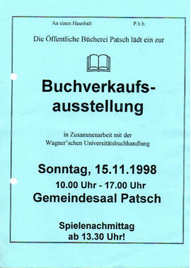 Öffentliche Bücherei Patsch, Einladung zur Buchausstellung