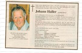 Todesanzeige Johann Haller vulgo Terfner Hans