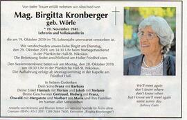 Magistra Birgitta (Birgit) Kronberger 19.11.1941 in Walchsee - 19.10.2019; Lehrerin in Hall und S...