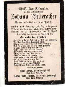 Sterbebild Johann Pitteracher, gest. am 09.04.1894, Bauer und Krämer von Patsch