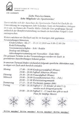 Sportverein Patsch, Informationen und Termine über Veranstaltungen des Sportvereines, Mitgliedsbe...
