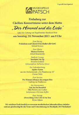 Musikkapelle Patsch, Einladung zur "Cäcilien-Konzertmesse"