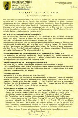 Gemeinde Patsch, Informationsblatt 01/2010, Amtliche Mitteilungen des Bürgermeisters