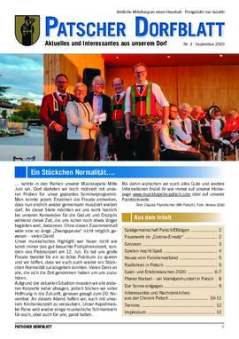 Patscher Dorfblatt Nr.3 vom 1.09. 2020, 16 Seiten