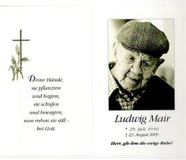 Sterbebild Ludwig Mair