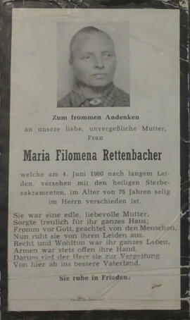 Rettenbacher Maria Filomena geb Halbeis