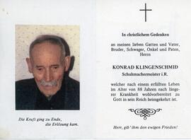 Klingenschmid, Konrad Schuhmachermeister i. R.