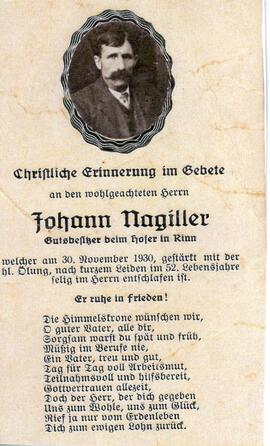 Nagiller, Johann Gutsbesitzer beim "Hofer"