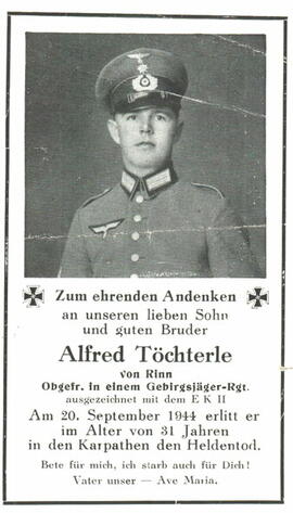 Töchterle, Alfred  Obergefr. in einem Gebirgsjäger Rgt.