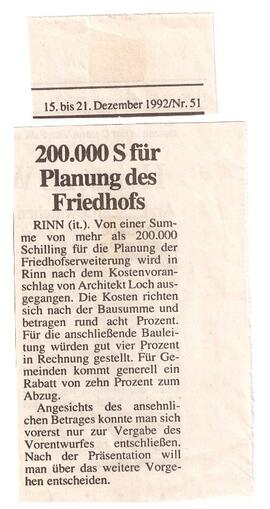 200.000 S für Friedhofsplanung