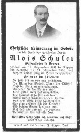Schuler Alois Waldaufseher 1884 - 1934