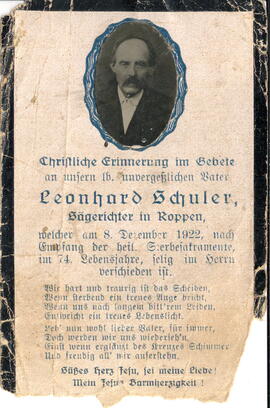 Schuler Leonhard, Sägerichter in Roppen 1848 - 1922