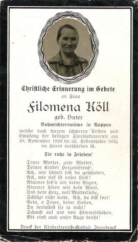 Köll Filomena geb. Huter 1876 - 1928