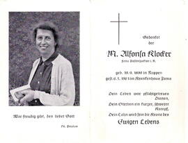 Klocker Alfonsa M. Frau Postinspektor 1899 - 1961