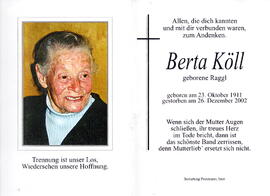 Köll Berta geborene Raggl 1911 - 2002