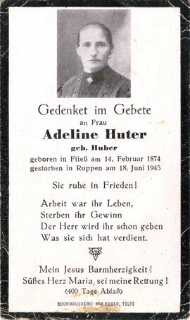 Huter Adeline geb. Huber, 1874 - 1945