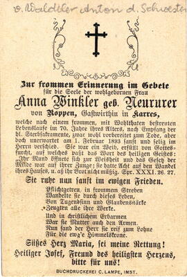 Winkler Anna geb. Neururer, Gastwirtin; 1823 - 1893
