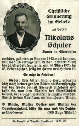 Schuler Nikolaus Bauer in Oberhofen 1842 - 1925