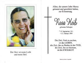 Heiß Rosa geborene Fürhapter 1911 - 1999