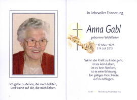 Gabl Anna geborene Wohlfarter 1925 - 2013