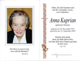 Kuprian Anna geborene Strasser 1923 - 2009
