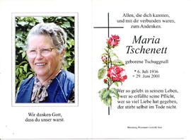 Tschenett Maria geborene Tschuggnall, 1936 - 2001