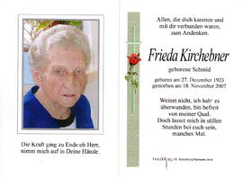 Kirchebner Frida geborene Schmid, 1923 - 2007