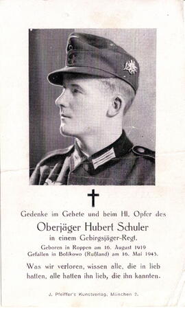 Schuler Hubert Oberjäger 1919 - 1943