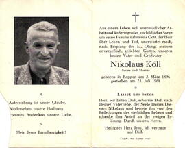 Köll Nikolaus, Bauer und Mesner 1896 - 1968